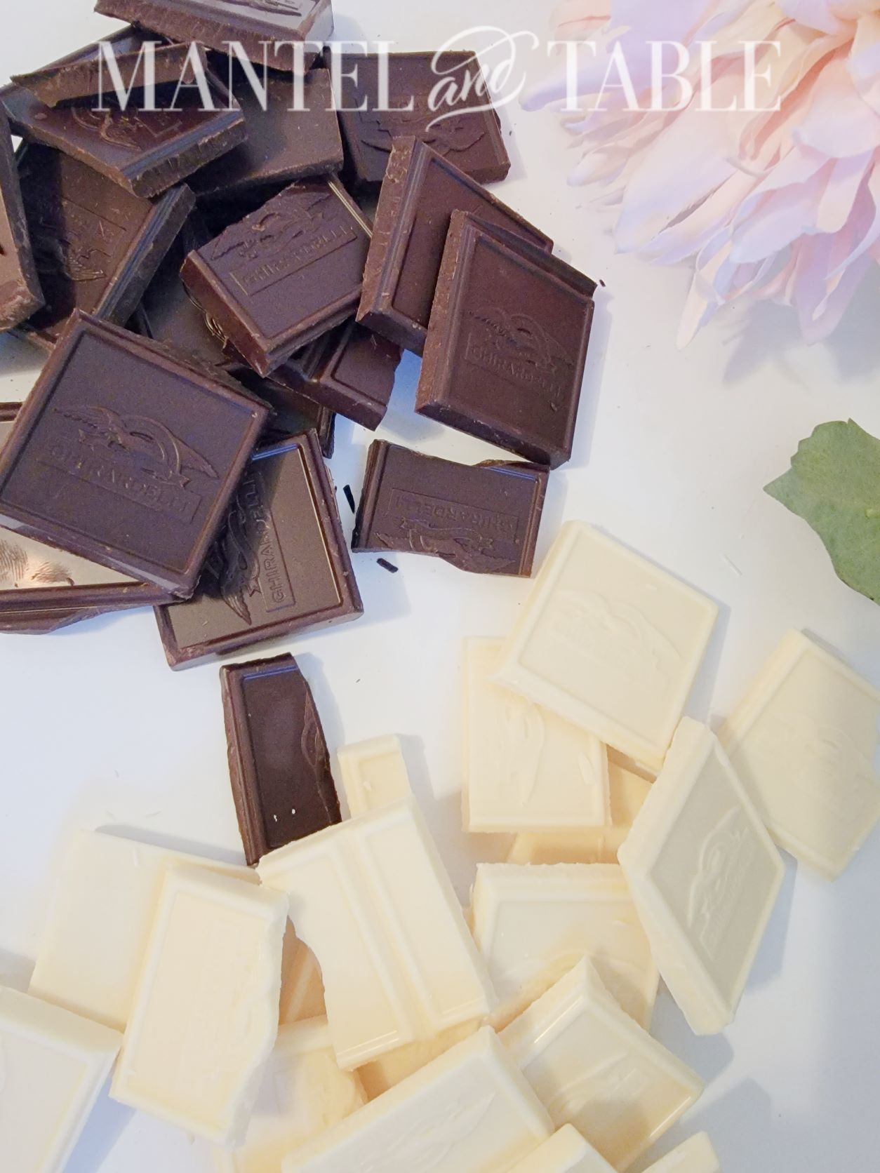 Piles of dark and light chocolate squares