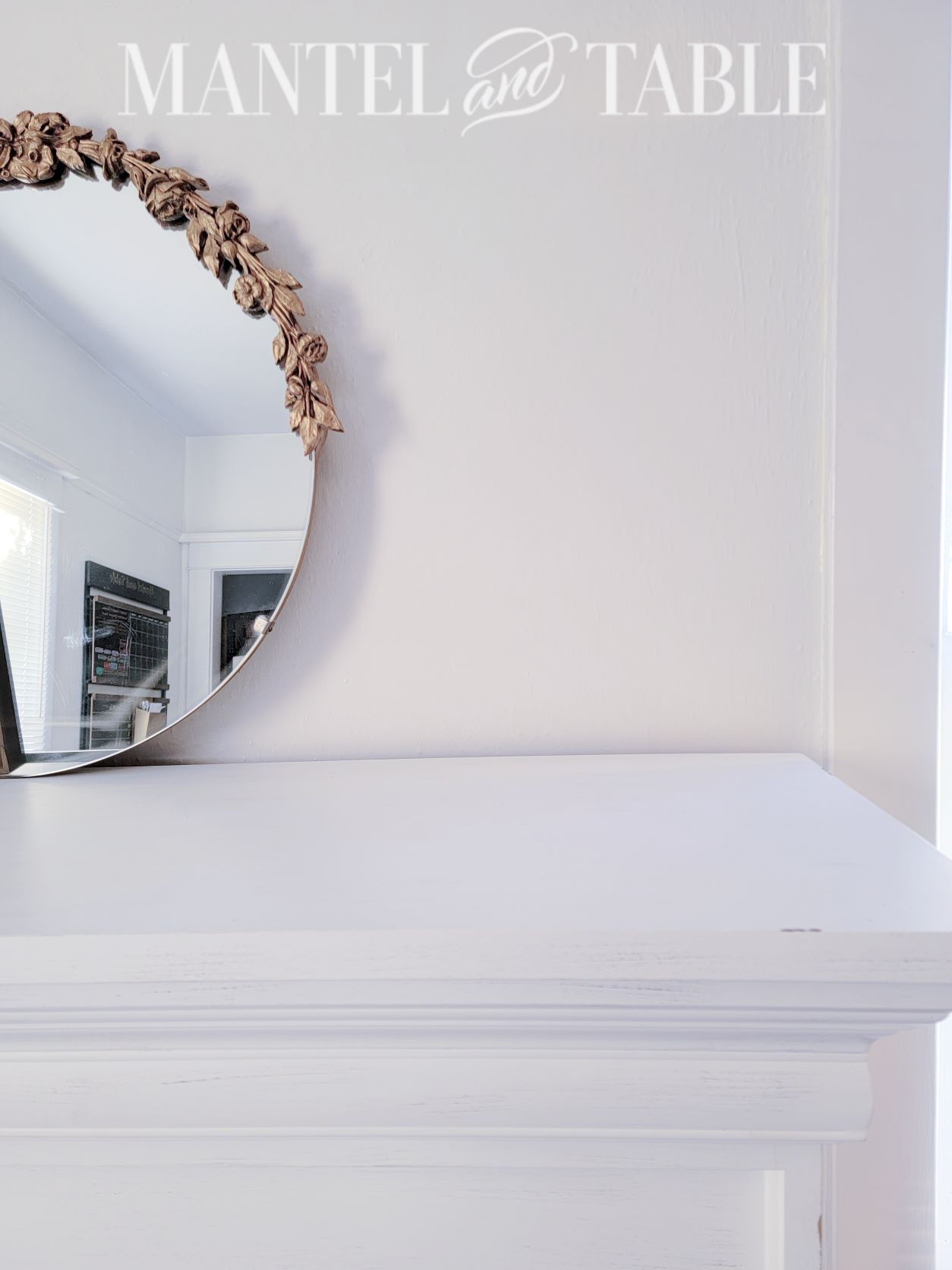 Closeup of white mantel corner