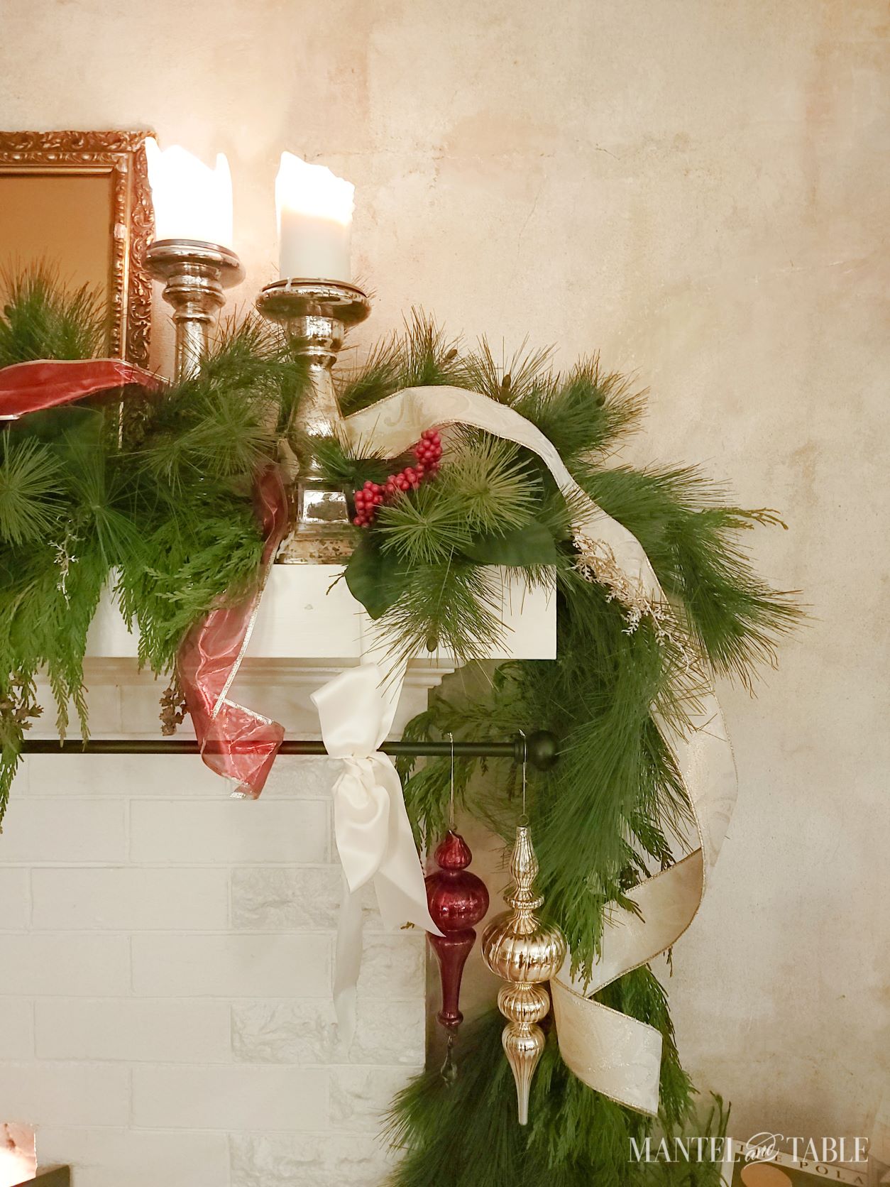 garland with ribbons on mantel