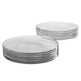 Stacks of clear glass plates