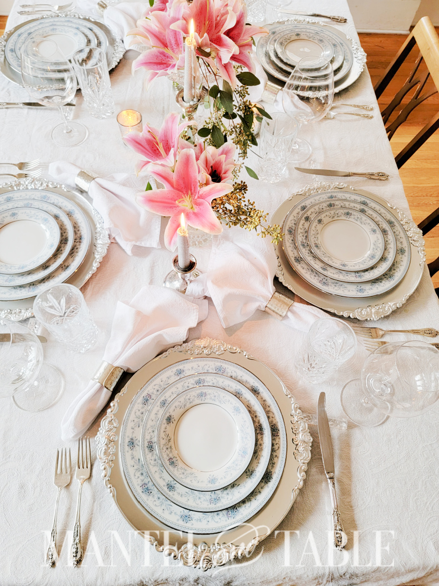 Blue table setting from above