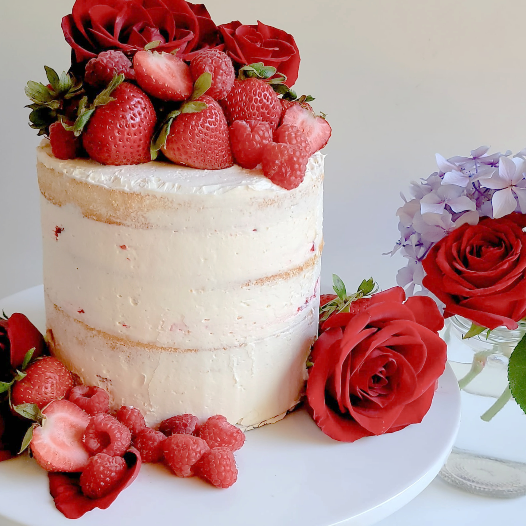 Annual Survey - Small champagne cake with strawberries and raspberries