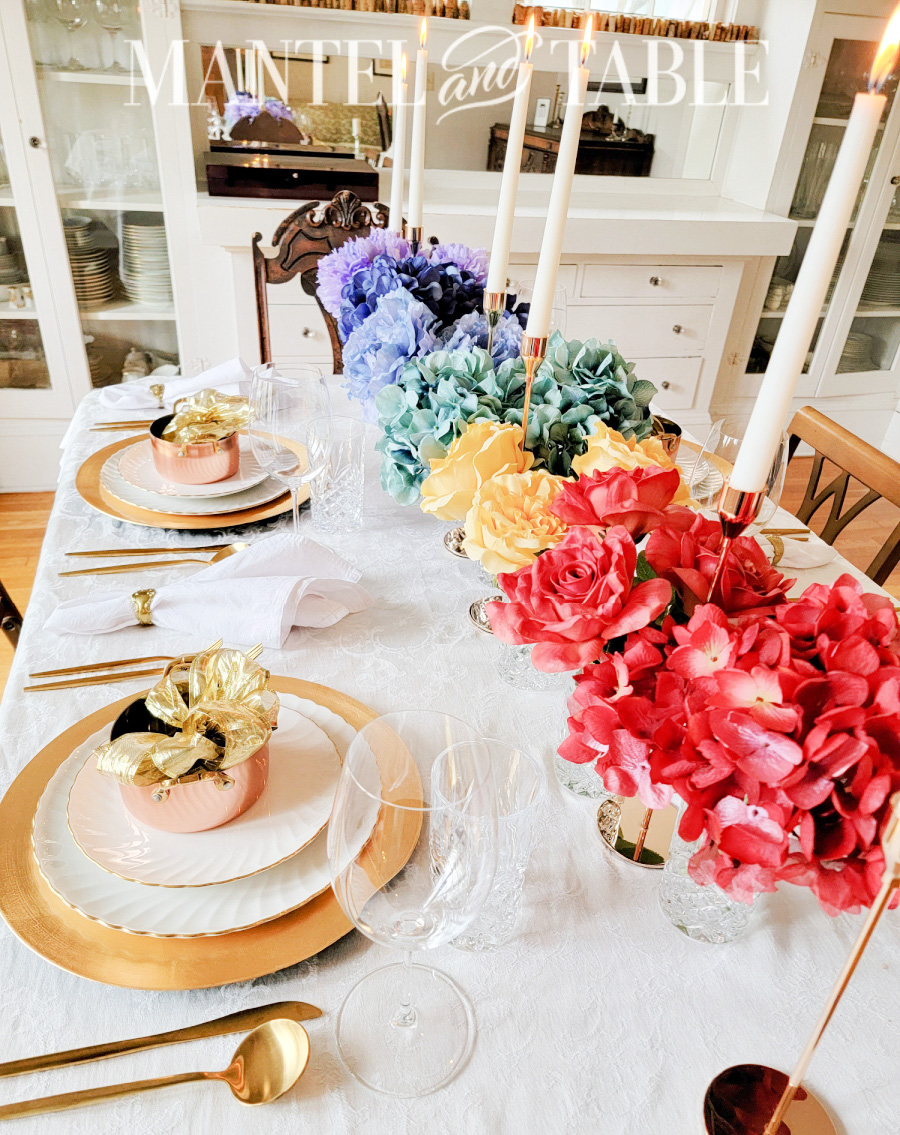 Pot of gold tablescape side view