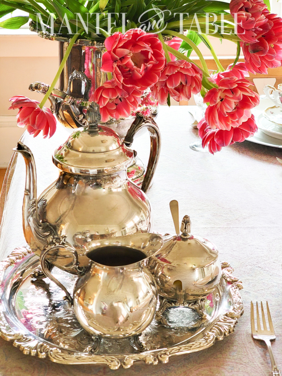 Organize a tea party - silver tea set closeup