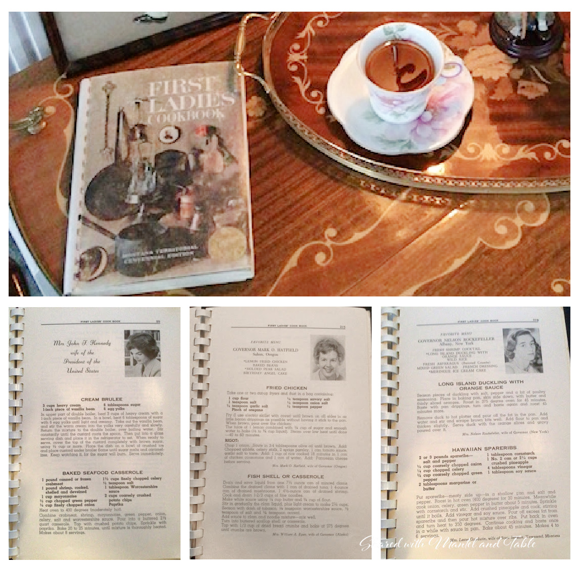 Teacup on the ranch - with the First Ladies cookbook, and 3 different recipe pages