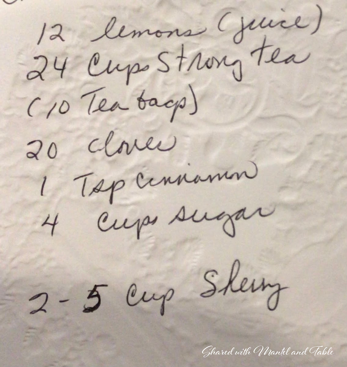 Recipe for Tiffin written on a napkin