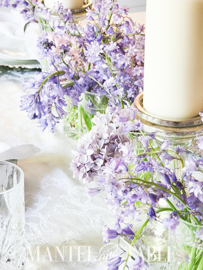 Spring tablescape - side view of centerpiece