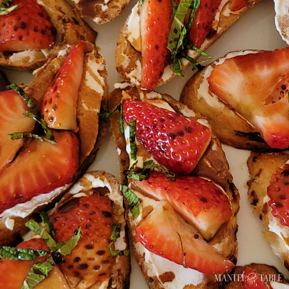 Top view of strawberry crostini