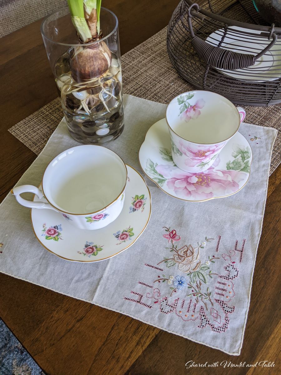 tea and friendship - two rose teacups from above