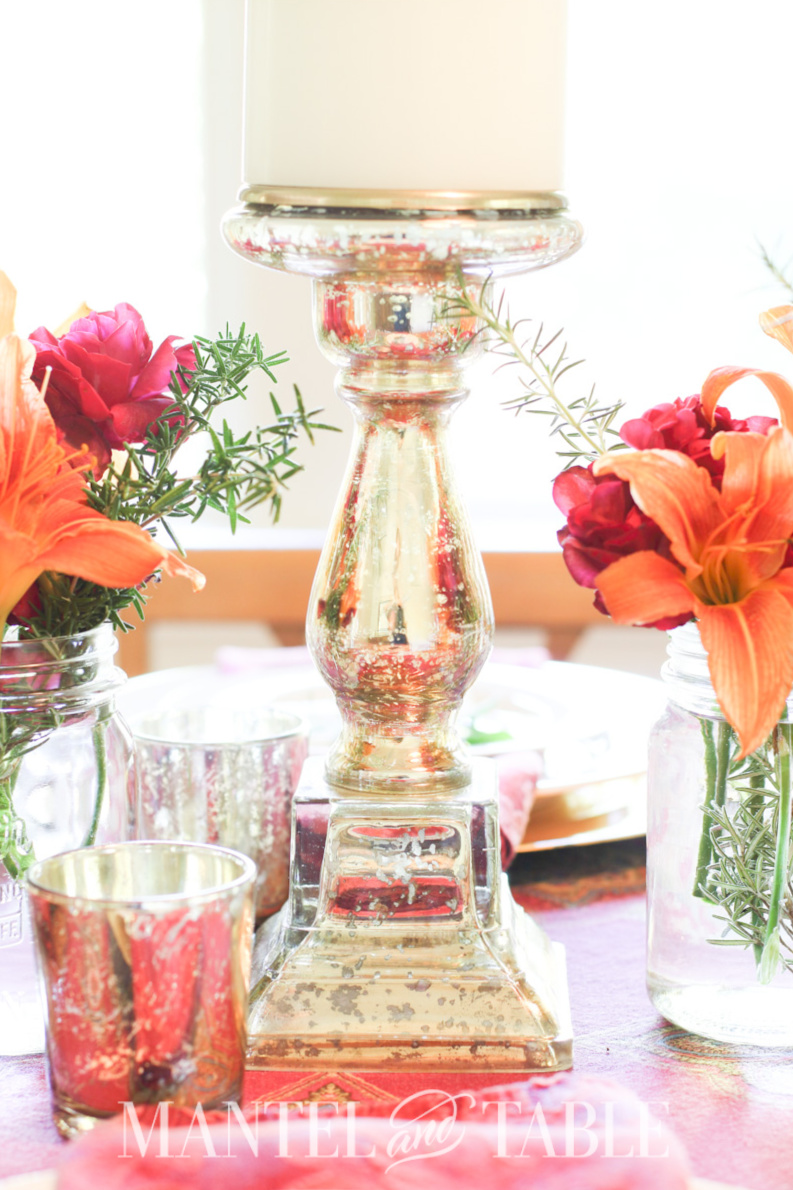 Father's Day Tablescape candle holder closeup