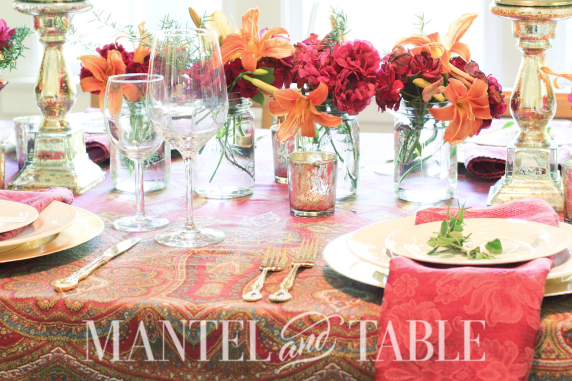 Red and orange tablescape side view