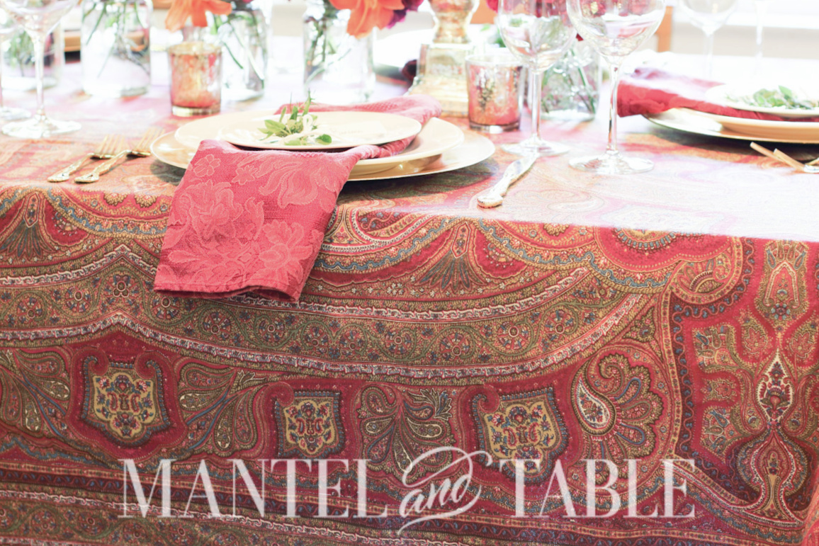 Father's Day Tablescape - full view of red paisley tablecloth