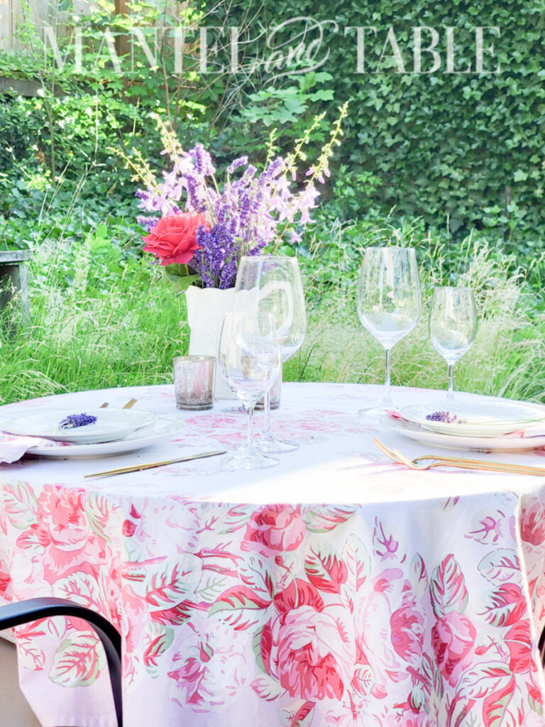 lavender bouquet centerpiece in table setting