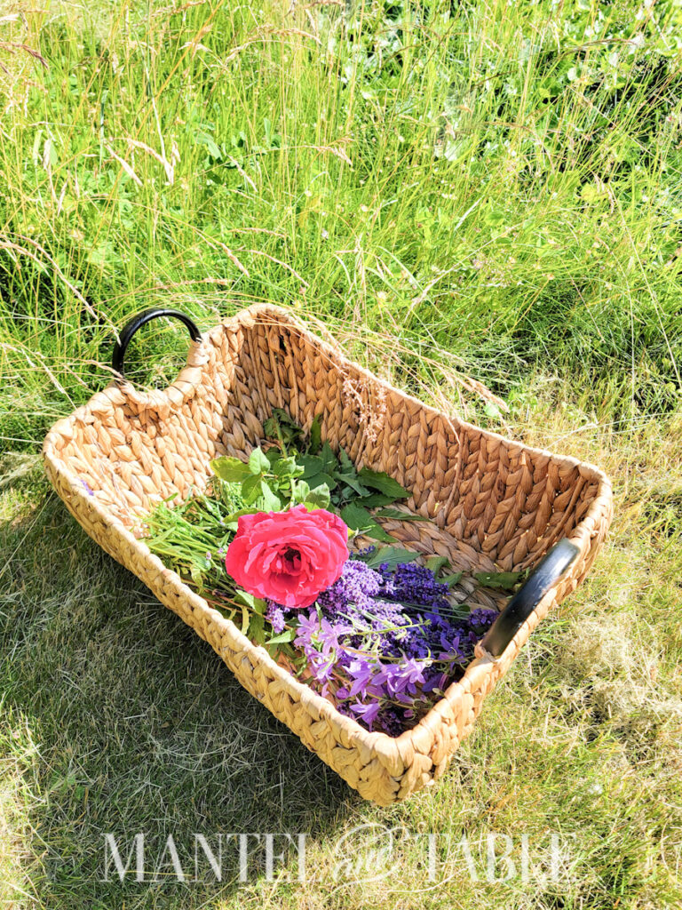 Lavender bouquet in basket