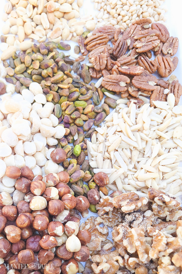 Piles of different kinds of nuts