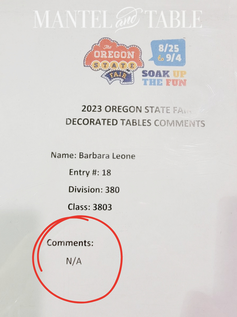 2023 tablescape competition result card