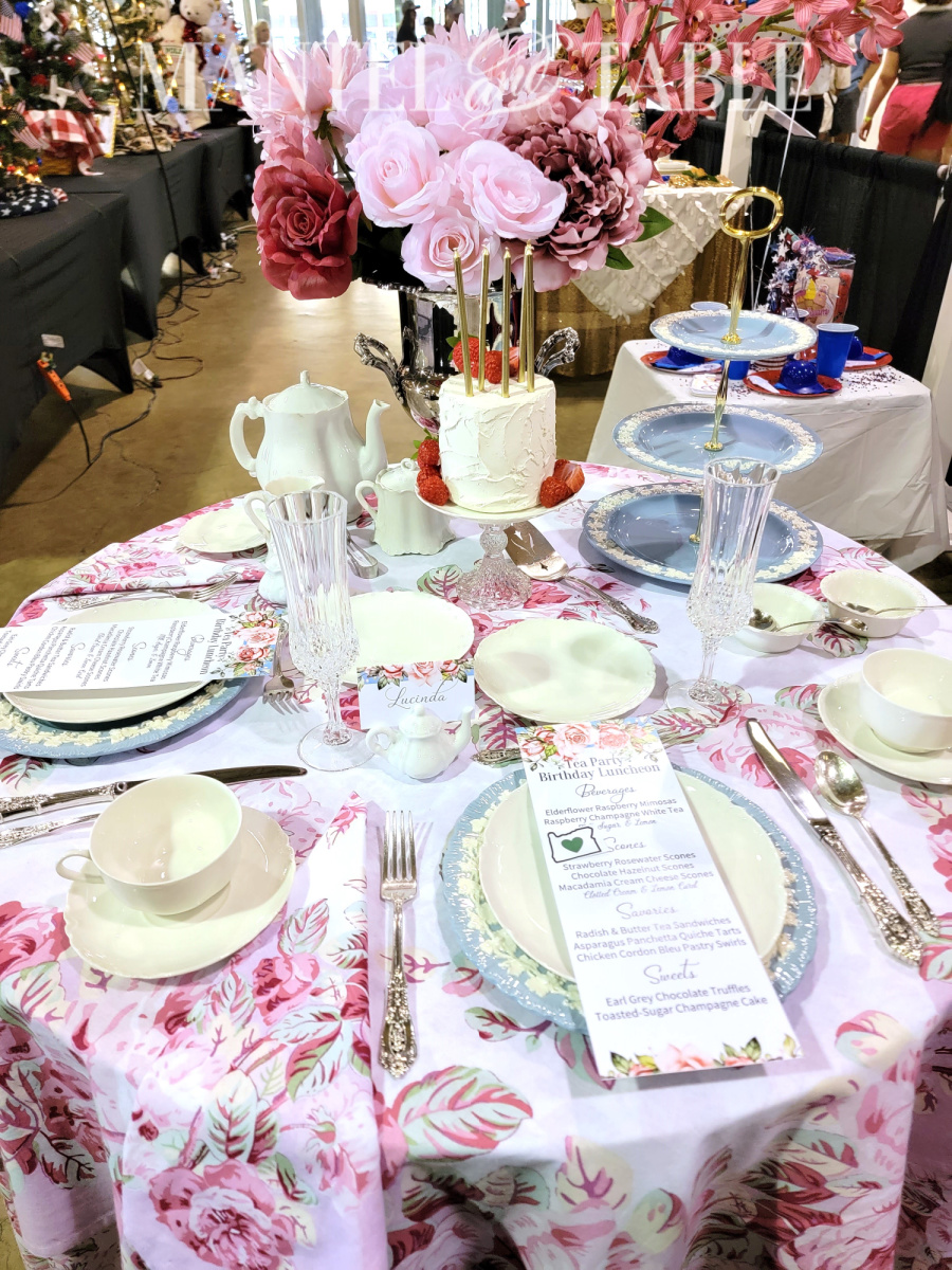 2023 tablescape competition pink and blu birthday tea party entry