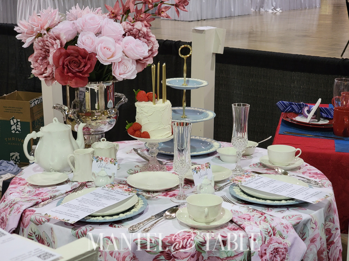Side view of birthday tea party tablescape
