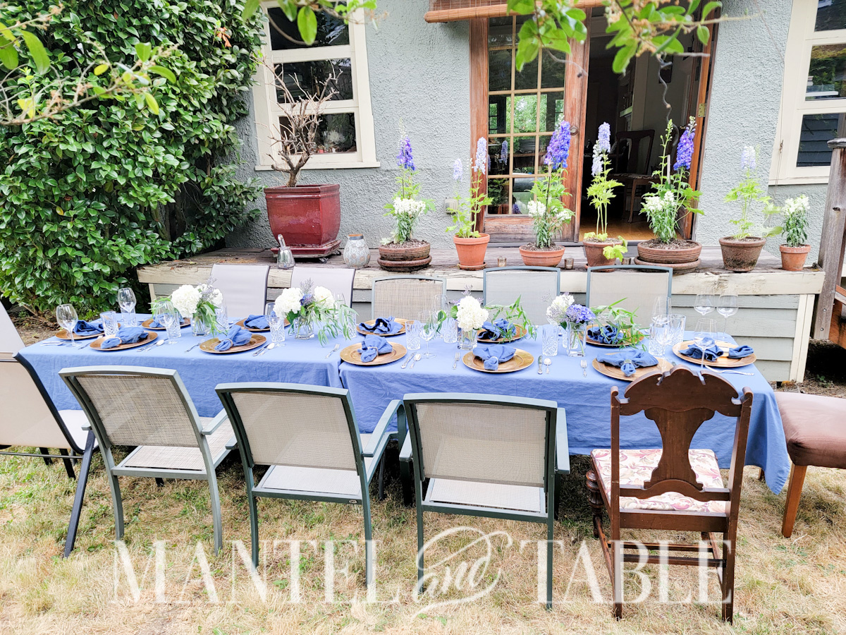 Last minute party - side view of long table set for 12