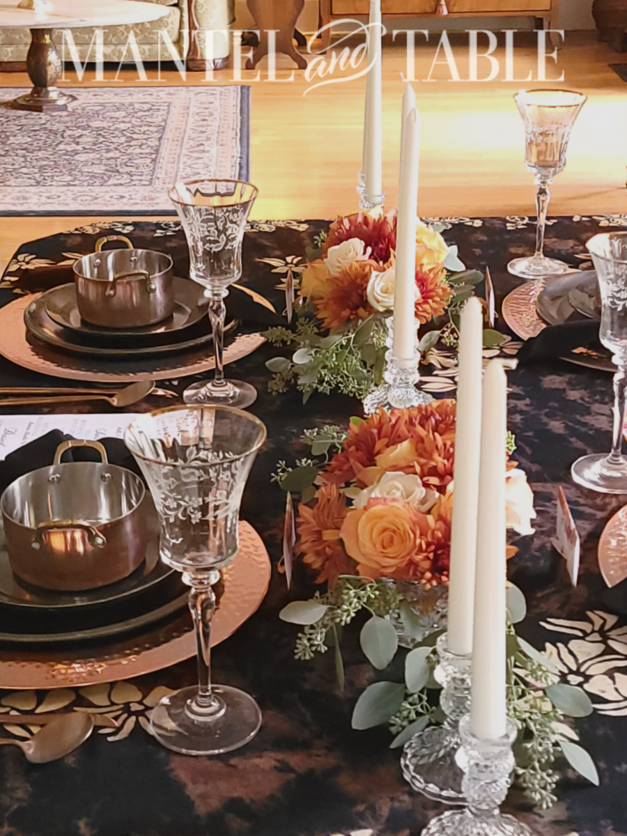 Copper fall tablescape - top angle view of 4 place settings