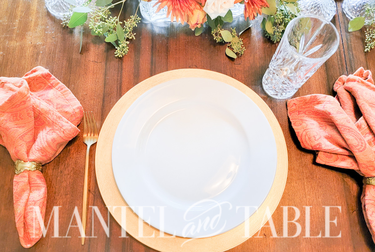 Fall Gold Tablescape - top view of one place setting