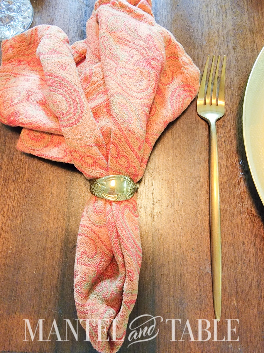 Closeup of orange paisley napkin