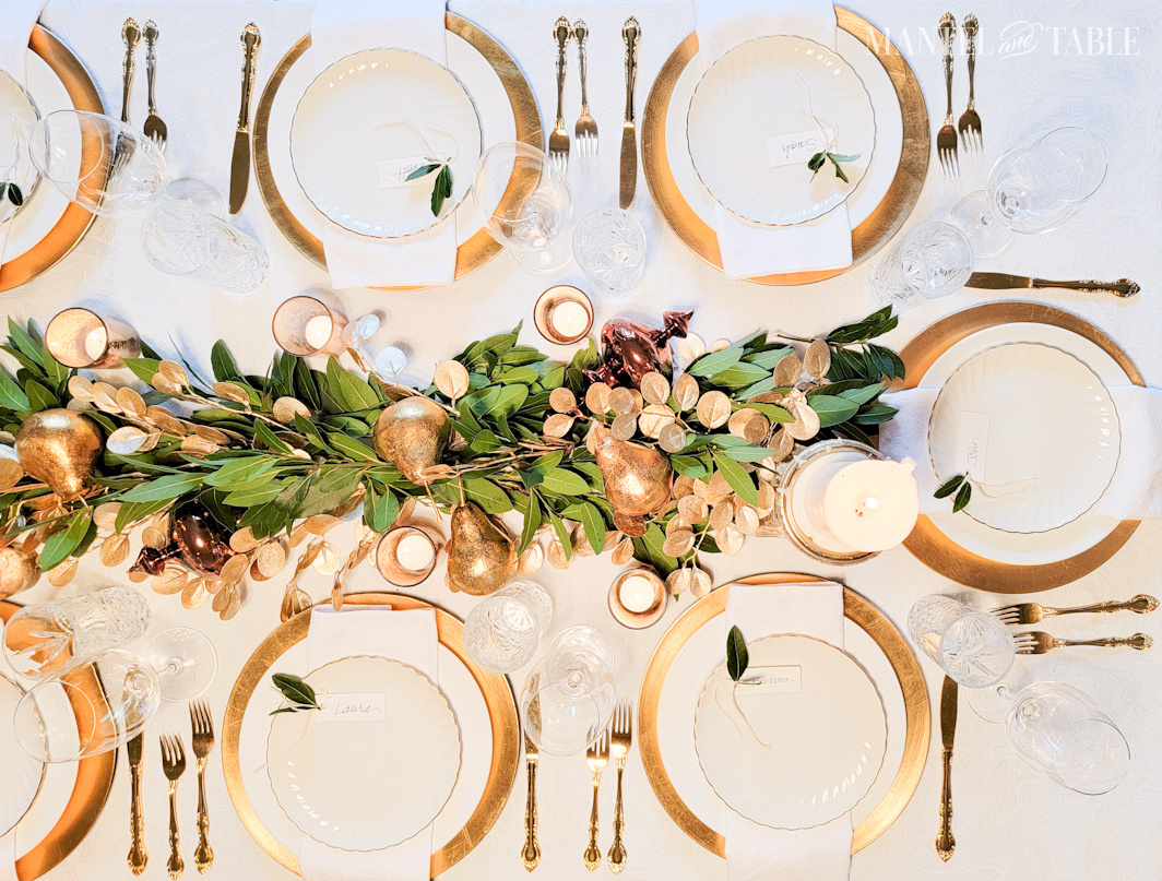Gold and white table setting - view from above