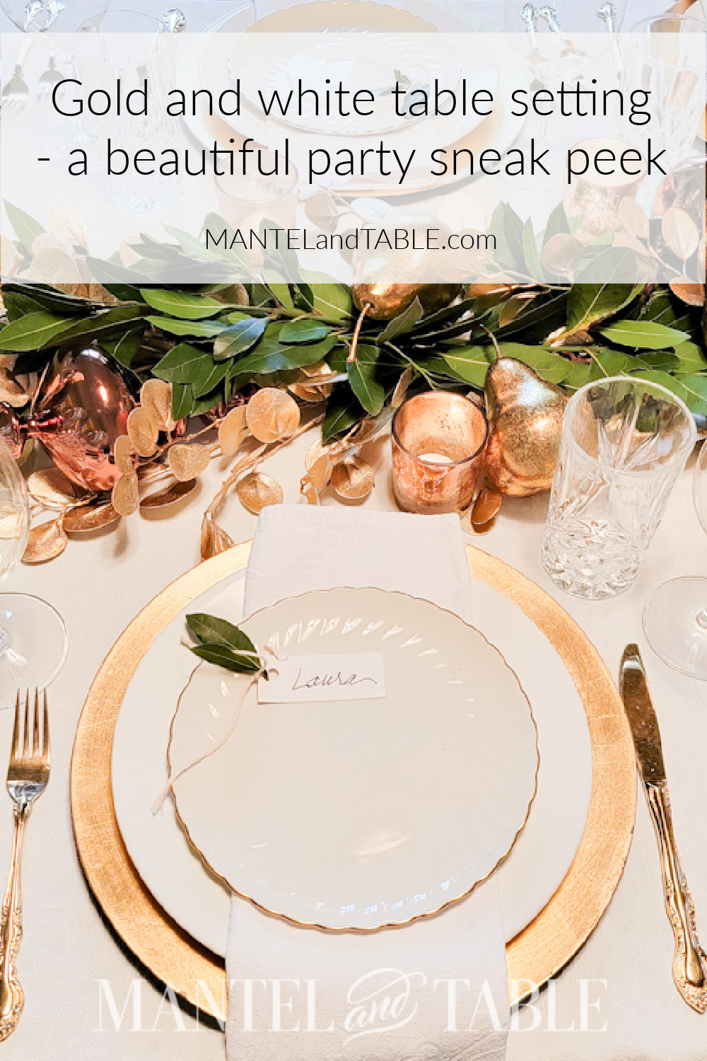 Gold and white table setting - Pinterest banner