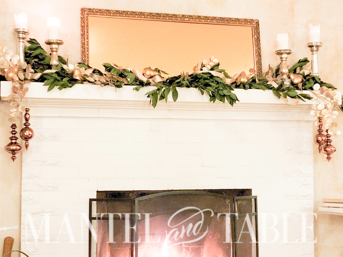gold mantel decor - full view