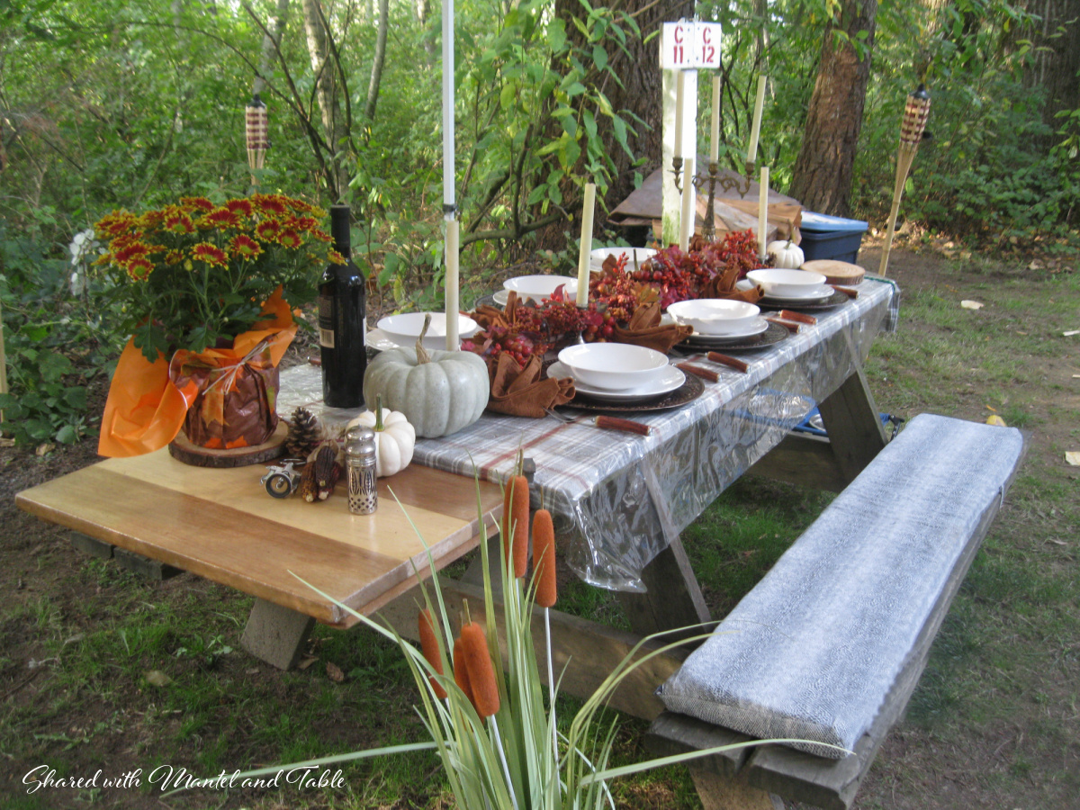 Hosting Thanksgiving outside - formally set fall table in a campground