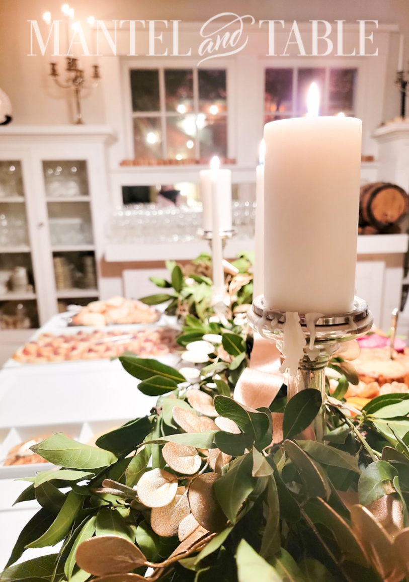 Grazing table side view with candle closeup
