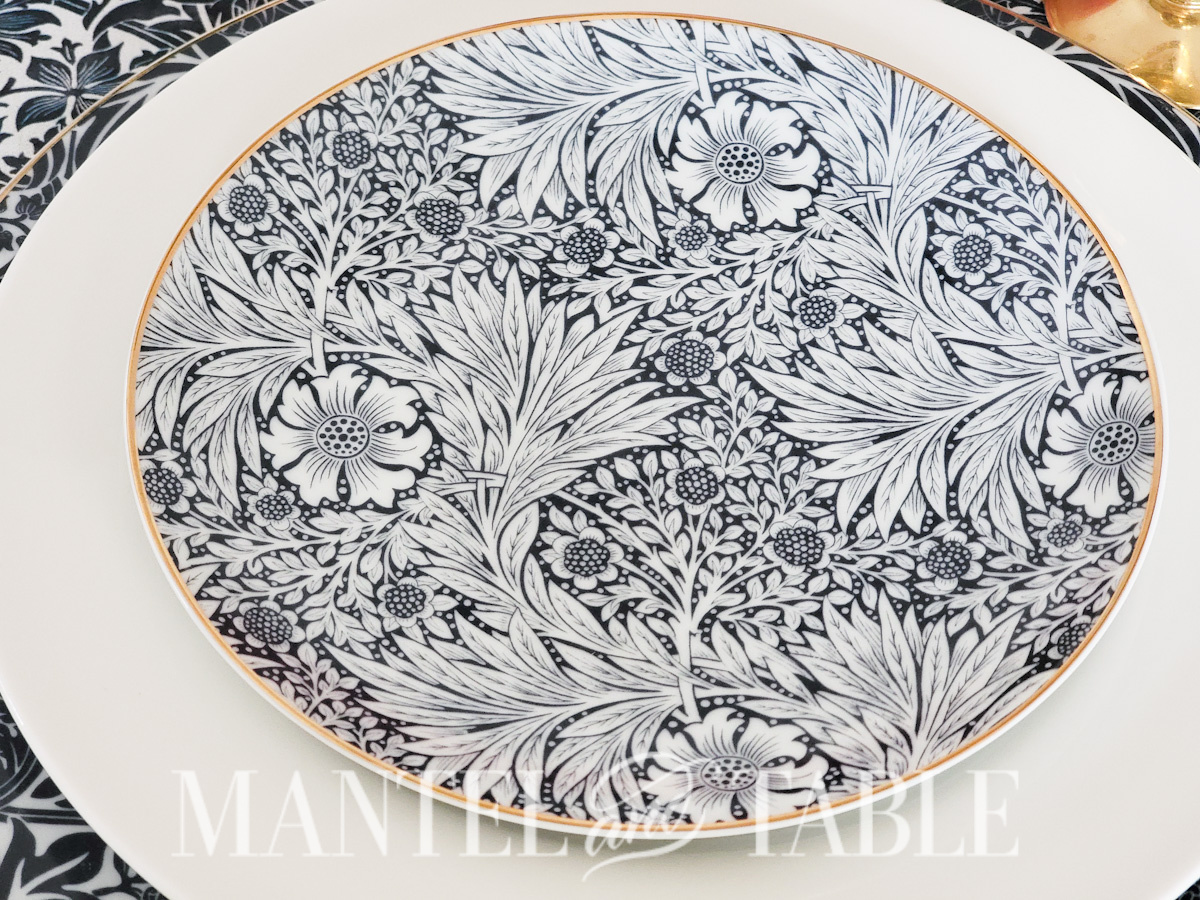 Blue floral salad plate in plate stack