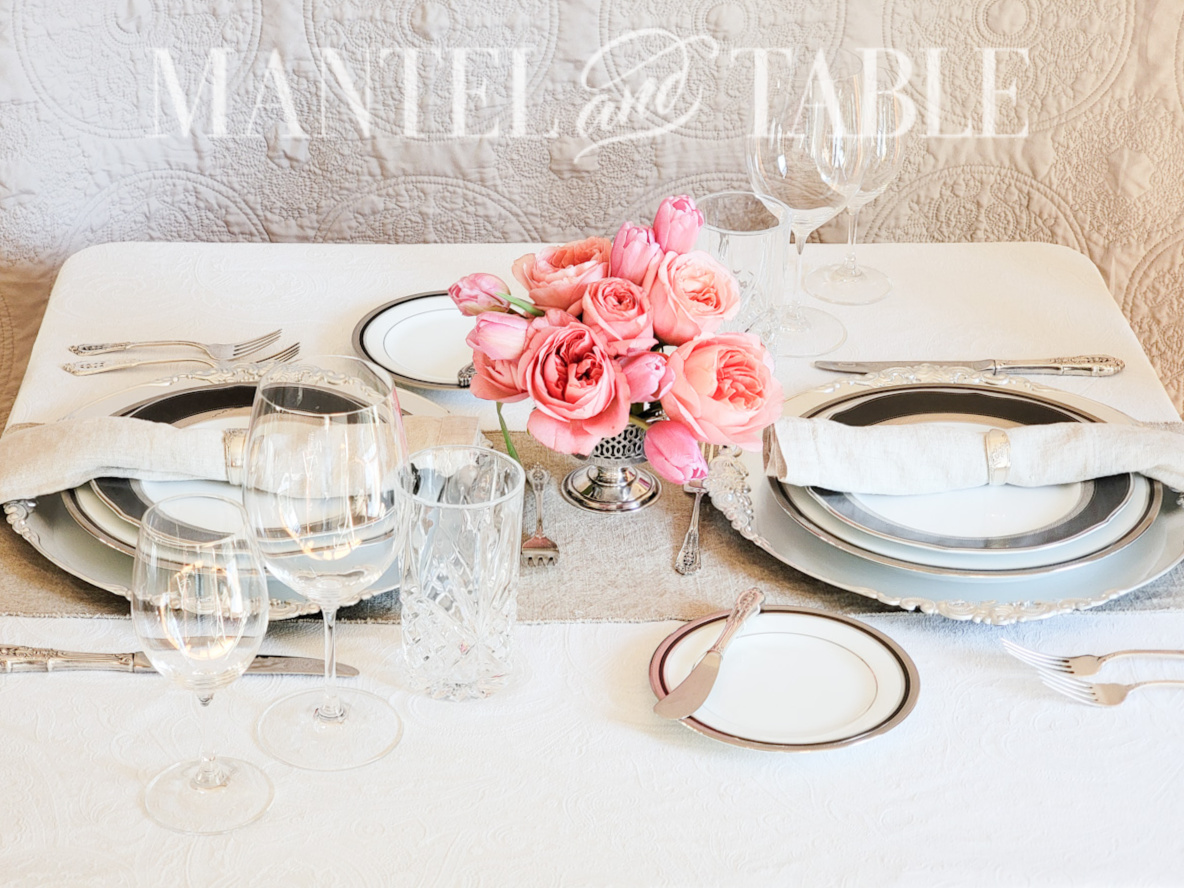 Neutral Pink Tablescape full side view