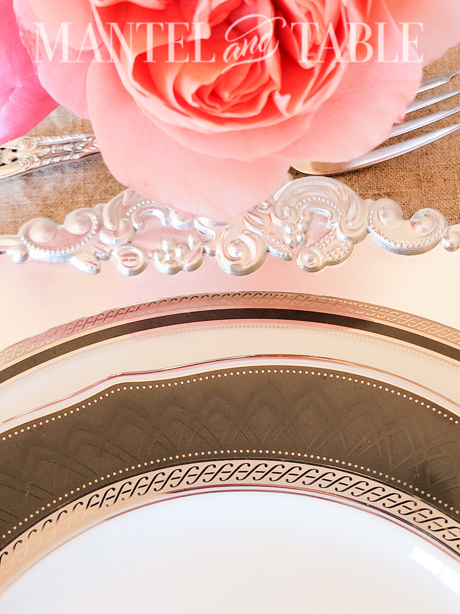 Neutral Pink Tablescape with Noritake plates closeup