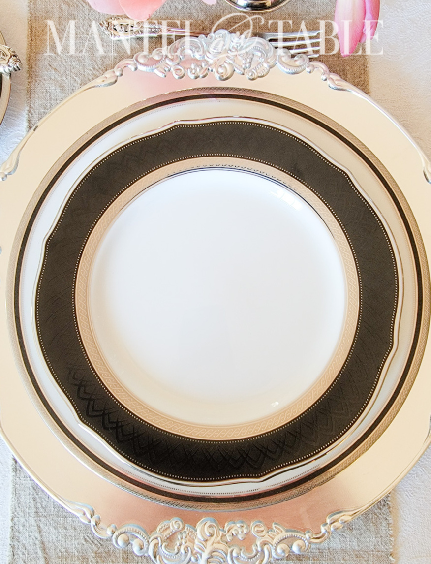 View of Noritake Austin Platinum accent plate from above