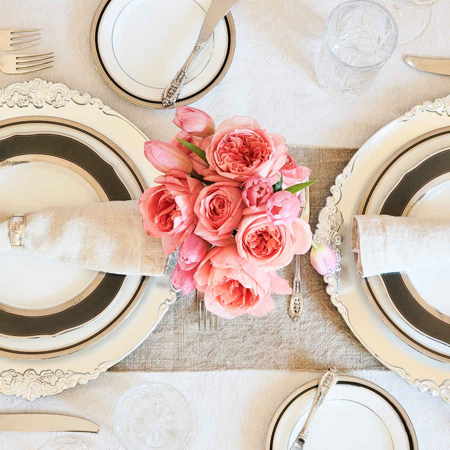 Neutral Pink Tablescape from above