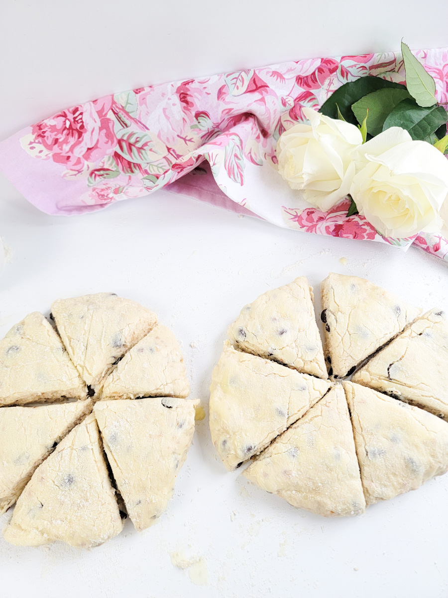 cream scone dough rounds cut into wedges