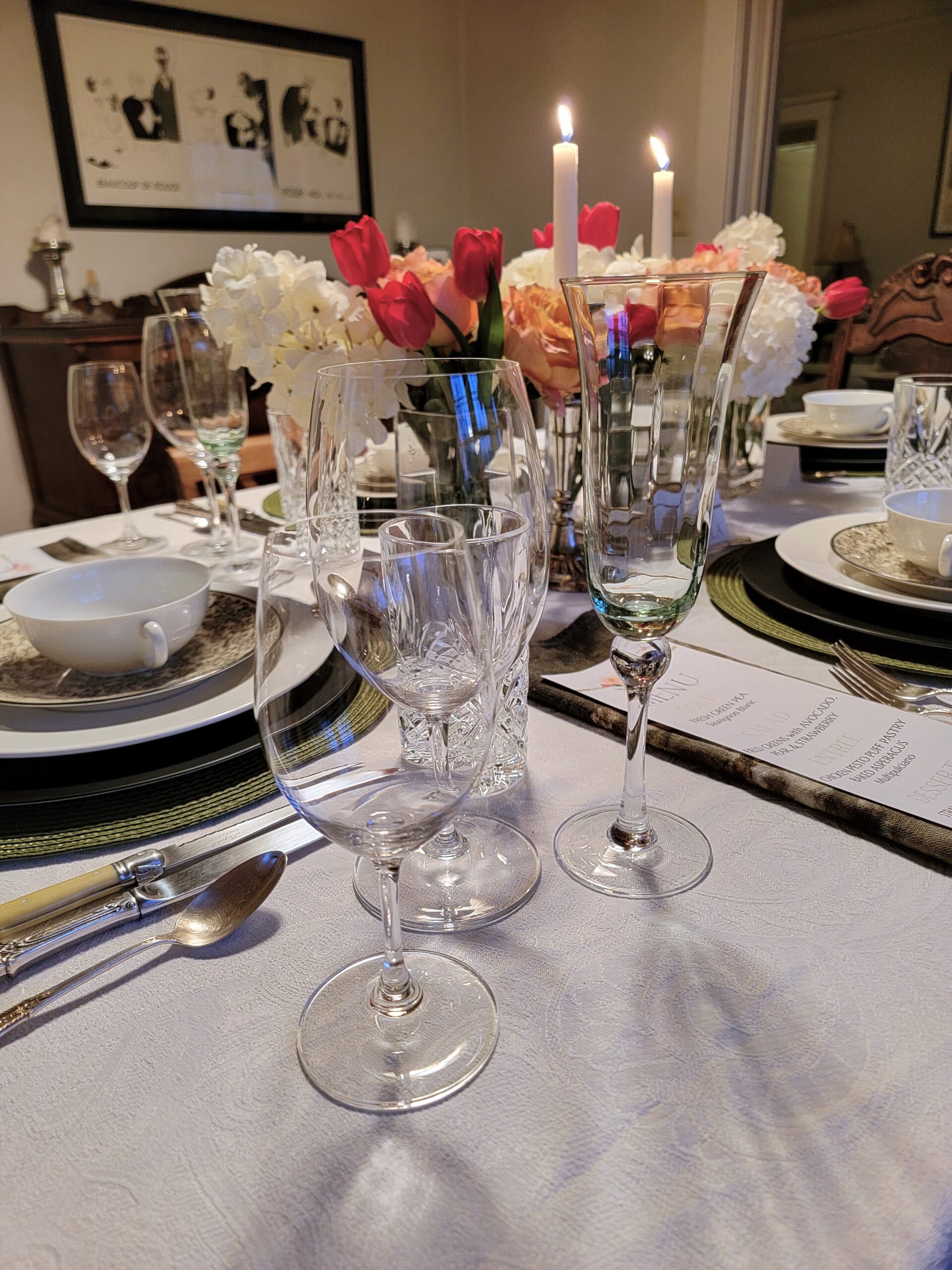 Pretty spring tablescape - closeup of glassware