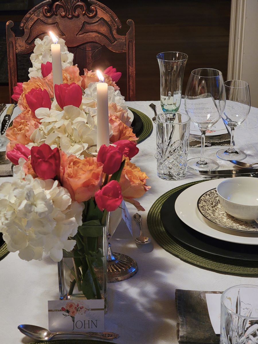 Side view of Pretty spring tablescape