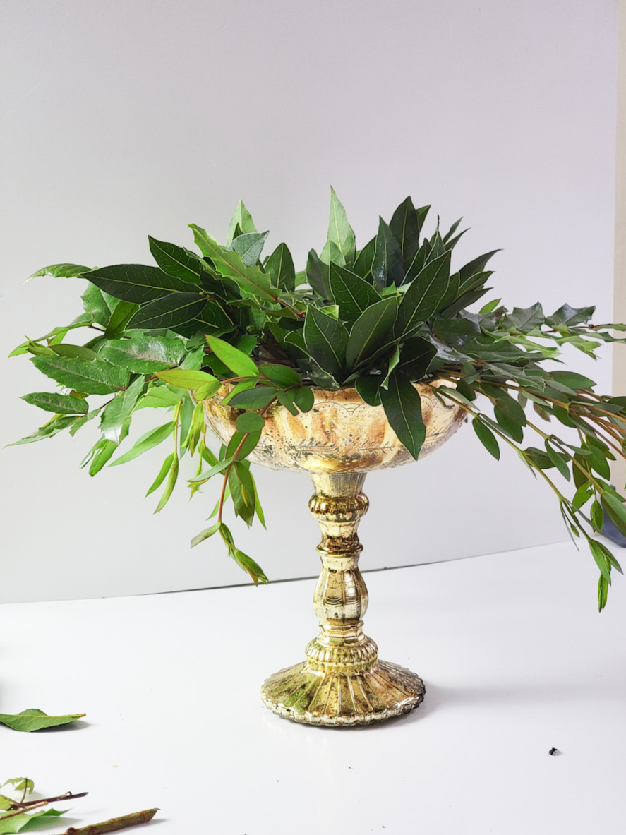 Side view of winter flower arrangement
