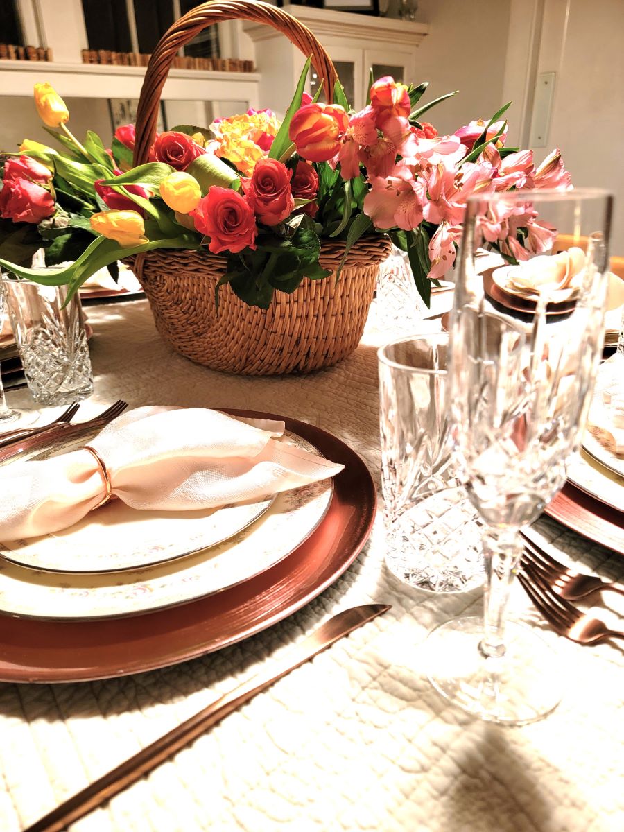Closeup of crystal glassware in table setting
