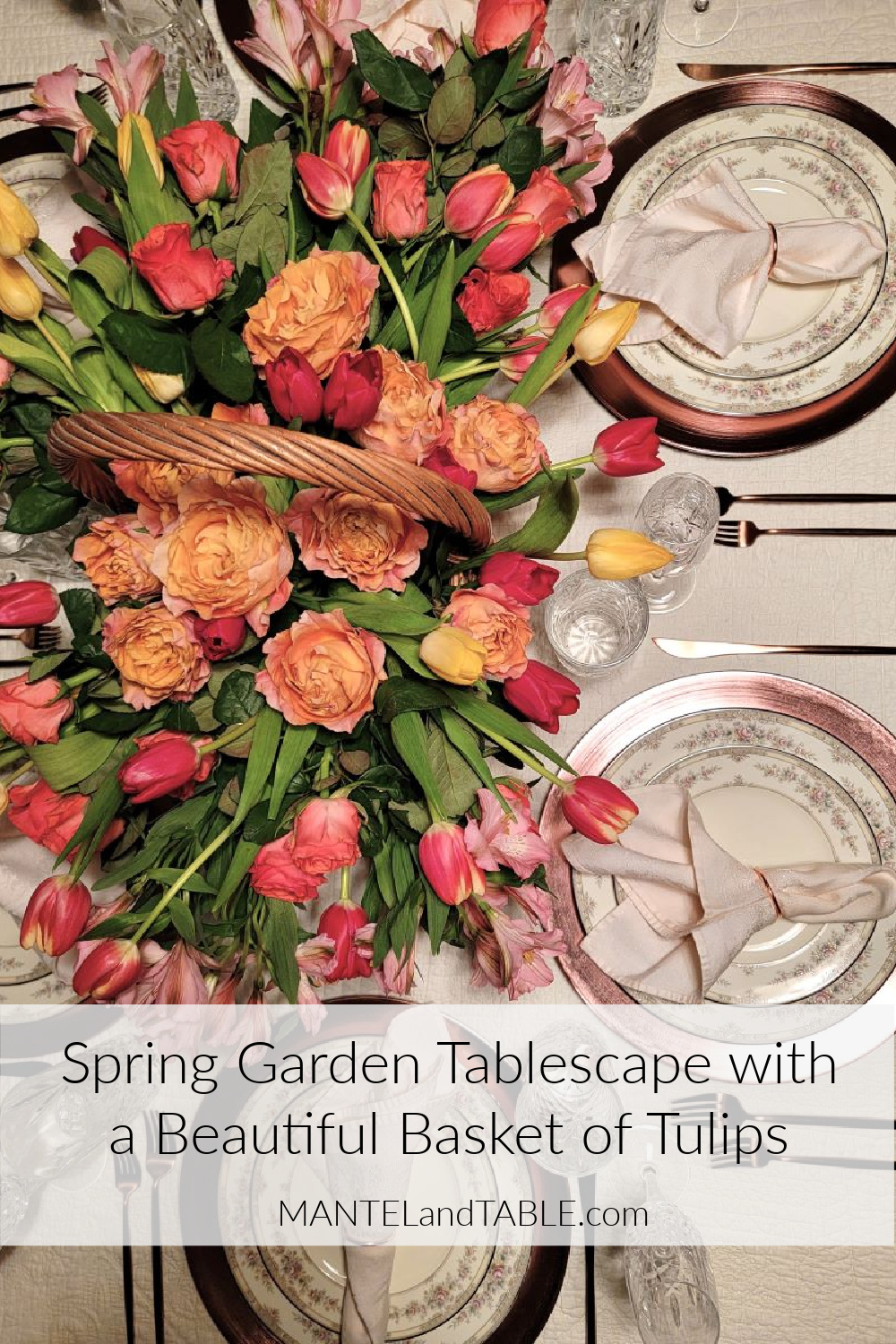 Spring garden tablescape Pinterest banner