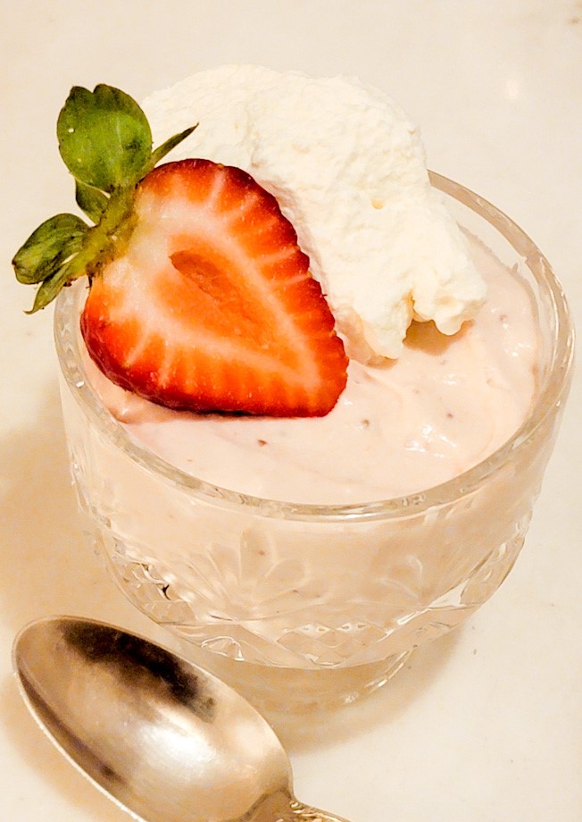 Strawberry Mousse in crystal dessert dish