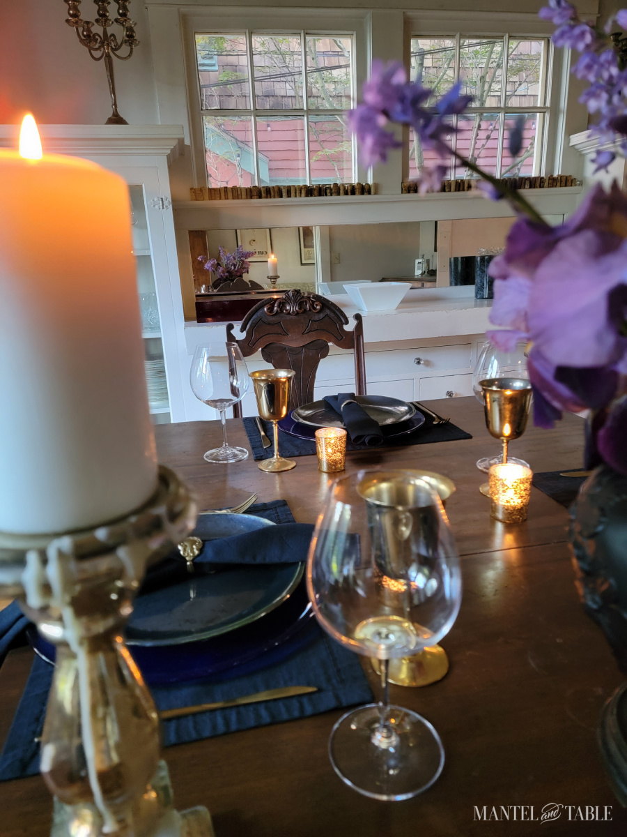 Closeup of wine glass in table setting