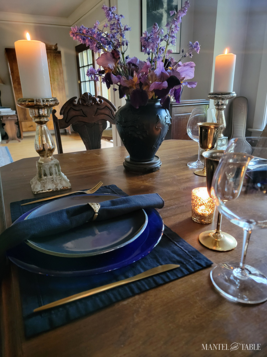 Dark and moody tablescape - side view
