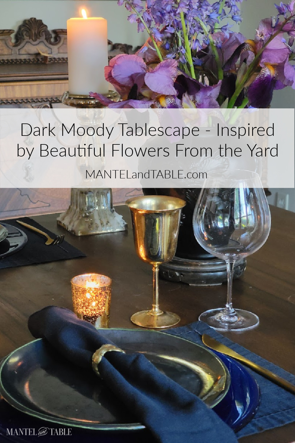 Dark and moody tablescape Pinterest banner