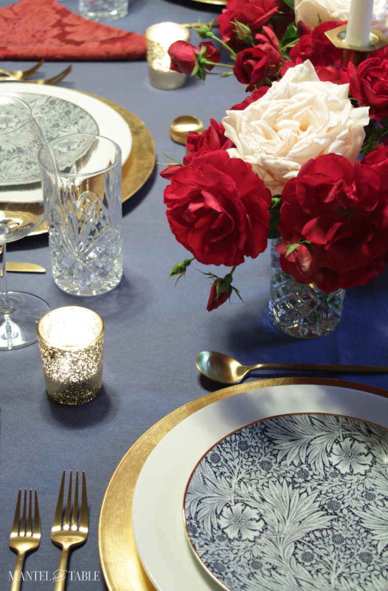 partial tablescape with garden rose centerpiece