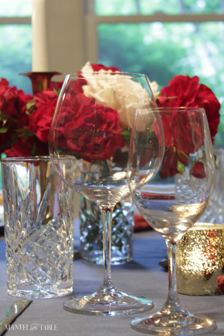 Wine glasses on table setting