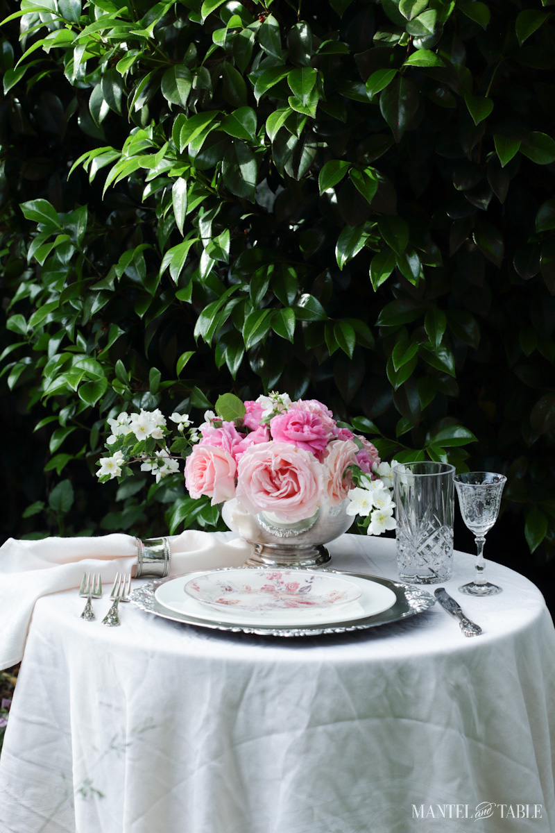 outdoor table setting in pink