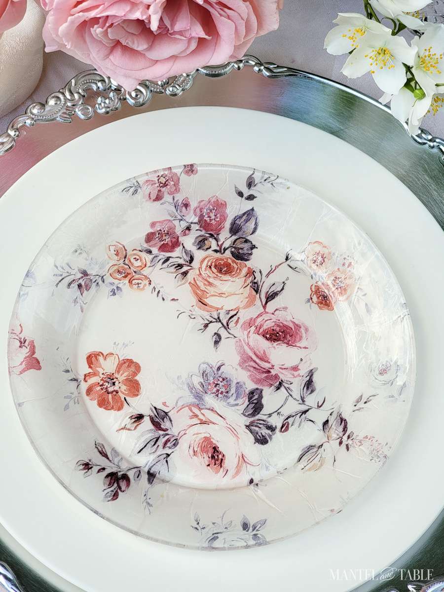 Closeup of flower patterned salad plate
